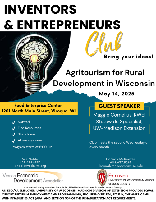 Flyer for Inventors and Entrepreneurs Club, see text for details.